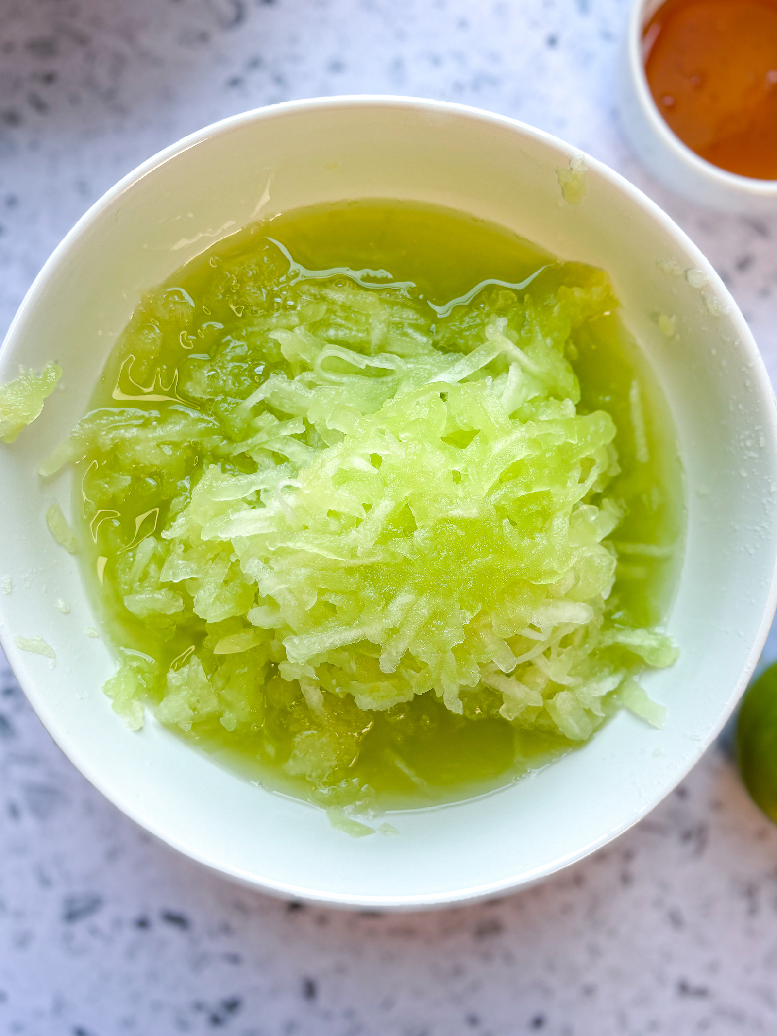 Close up photo of grated honeydew melon