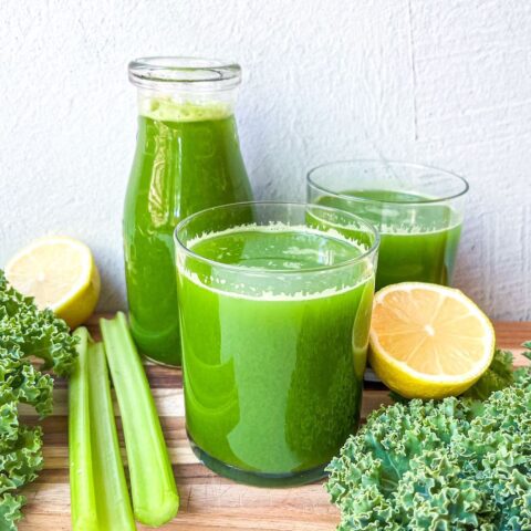 Our Green Juice recipe features cucumber, leafy greens, apple, and lemon for a hydrating, refreshing drink.