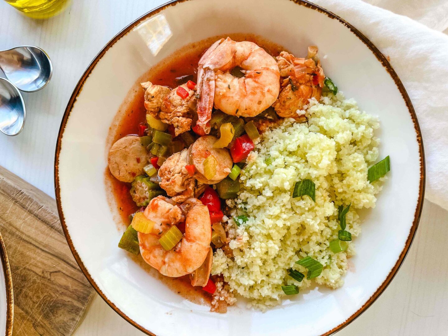 Jambalaya in a bowl finished and ready to be served